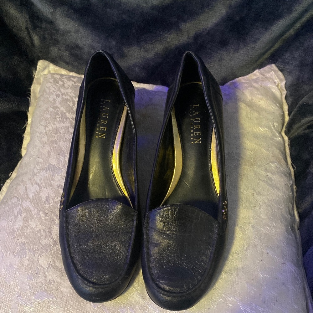Lauren Ralph Lauren  Women's Black Leather Heeled Loafers size 8.5B